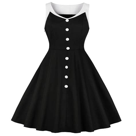 Joineles Plus Size Black Audrey Hepburn Rockabilly Vintage Dress 60s
