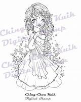 Stamp Digital источник Etsy Flora Ching Kuik Jasmine Chou Instant Fairy Fantasy Flower Spring Girl sketch template