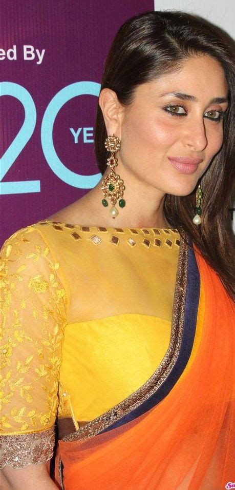 kareena kapoor khan sheer style yellow blouseorange yellow sareeparty wear sareeindian