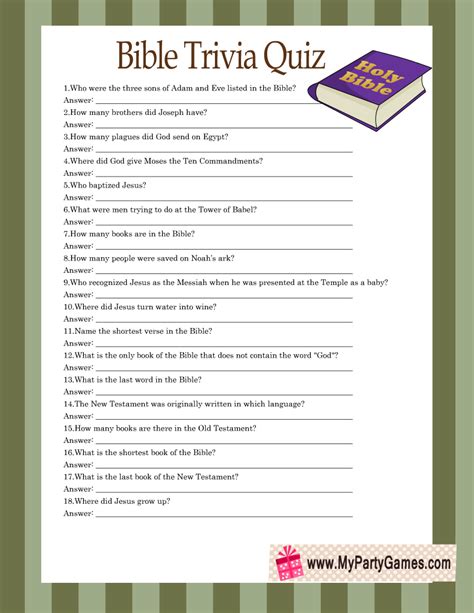 printable bible trivia quiz  answer key bible trivia quiz