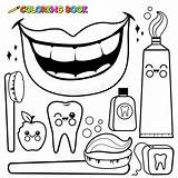 Coloring Hygiene Toothbrush Dental Drawing Vector Toothpaste Personal Pages Set Brush Tooth Outline Stock Stroke Printable Color Cartoon Getdrawings Floss sketch template