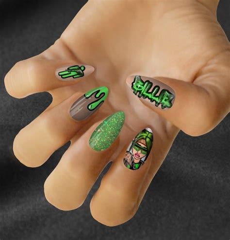 billie eilish nail art decal crazy nail art  acrylic nails kawaii nail art