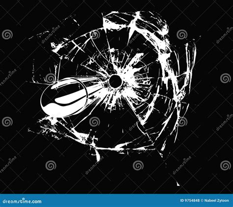 bullet shot  glass stock vector illustration  broken