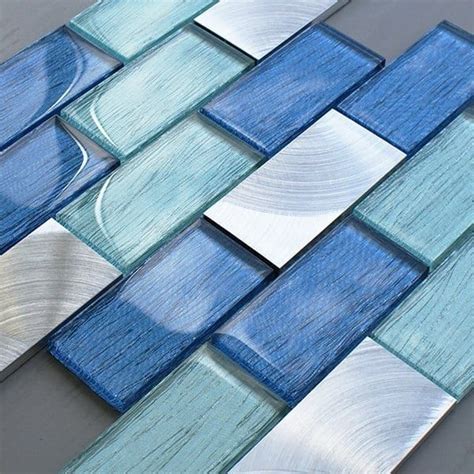 Portland Blue Glass Brick Tile Mosaic Village Blue Glass Tile Blue