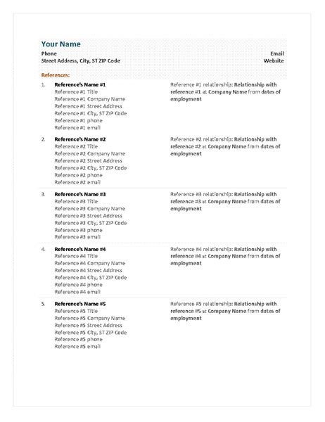functional resume reference sheet