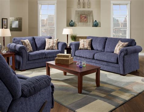 plush blue fabric casual modern living room sofa loveseat set