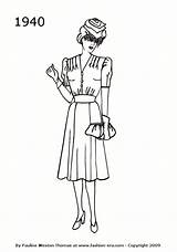 1940 Fashion Silhouette 1940s Silhouettes Dresses Drawing Era 40s Drawings Dress Timeline 1950 Womens History Costume Line Trends Retro sketch template