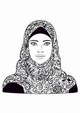 Coloring Woman Muslim Pages Adults Girl Oriental Hijab Headscarf Wears Print Young Who Adult Orient Template Nuits 1001 Et sketch template