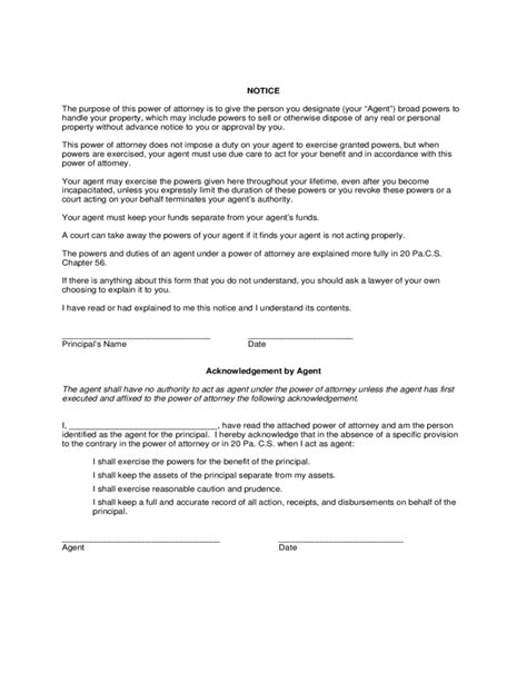 standard durable power  attorney form