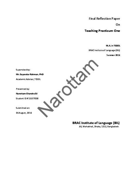 final reflection paper  teaching practicum  narottam dev
