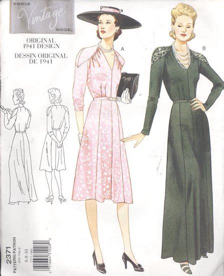 vogue vintage original 1941 design dress and gown sewing pattern 2371