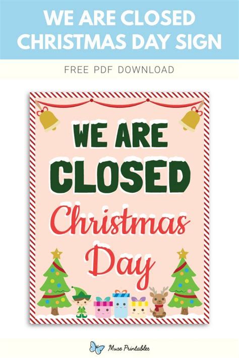 printable   closed christmas day sign template closed
