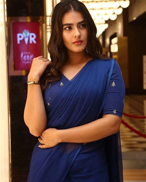 kavya thapar in blue saree at market raja mbbs audio launch