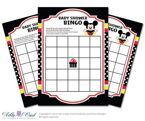 red black mickey mouse bingo game printable card  baby boy