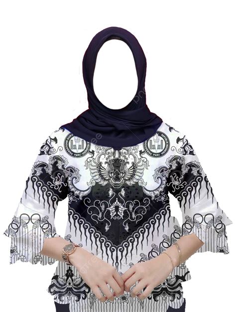 gambar foto template baju batik hijab pgri hitam  pns wanita