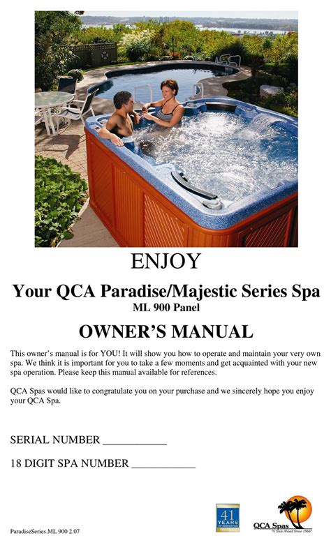 qca spas qca paradise series owners manual   manualslib