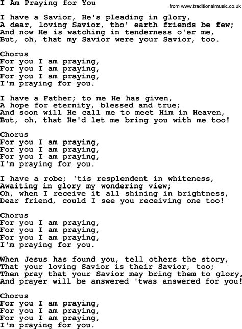 baptist hymnal christian song i am praying for you lyrics with pdf