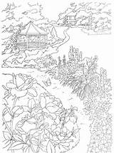 Coloring Pages Country Scenes Adults Garden Beautiful Gazebo Color Book Adult Printable Colouring Dover Books Dreamy Scenery Publications Drawing Scenic sketch template
