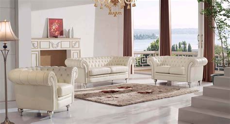 esf  tufted cream living room set  collection stopbedroomscom
