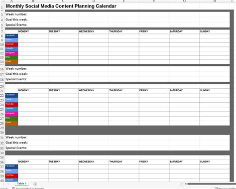 printable social media calendar template