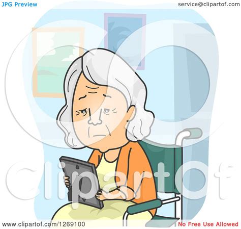 Clipart Of A Sad Senior Caucasian Woman Looking At A