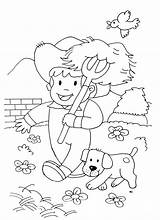 Farmer Kids Dog Kid Coloring Animals His Pages Color Animal sketch template