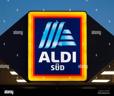 aldi sued retail chain grocery shop logo  sign blue hour stuttgart baden wuerttemberg