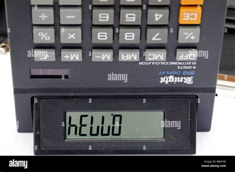 solar powered calculator upside  showing  word  stock photo alamy