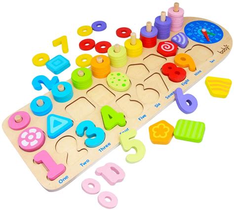 wooden number puzzles sorting counting toys  toddlers wooden shape