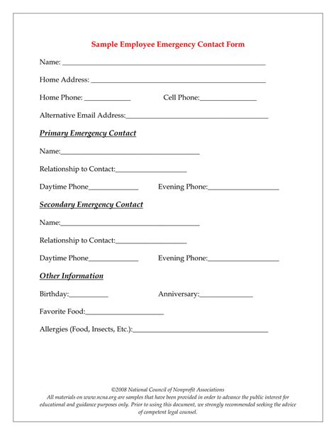 emergency information form  examples format  examples