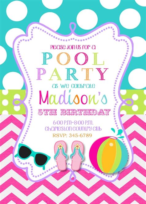 pool party birthday party invitations printable  digital