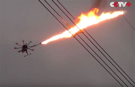 flame throwing drone removing objects   power  robotic gizmos