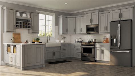 shaker specialty cabinets  dove gray kitchen  home depot