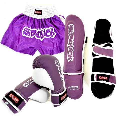 Sidekick Womens Ladies Purple Kickboxing Muay Thai Boxing Gloves Shin