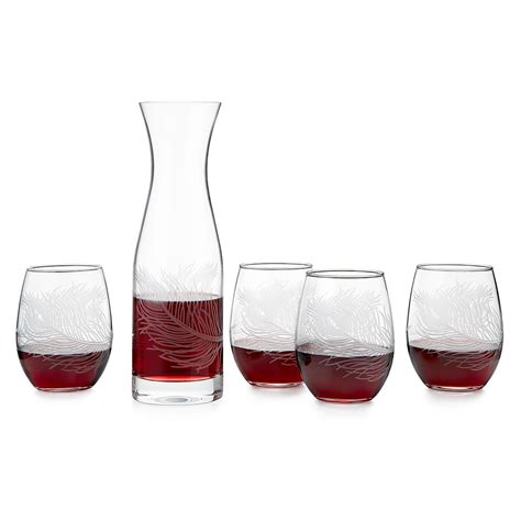 peacock stemless wine glasses and carafe unique stemless wine glasses