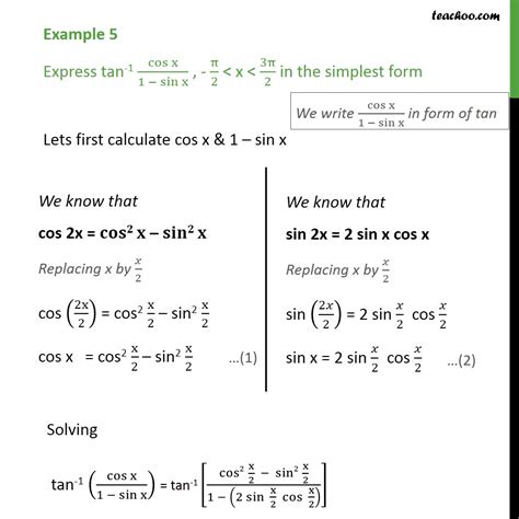 example 5 express tan 1 cos⁡x 1 sin⁡x chapter 2 inverse