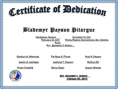 sample printable baby dedication certificate templates
