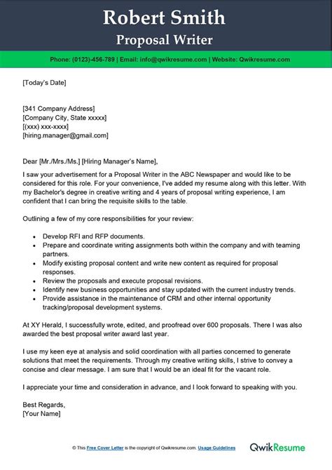 proposal writer cover letter examples qwikresume