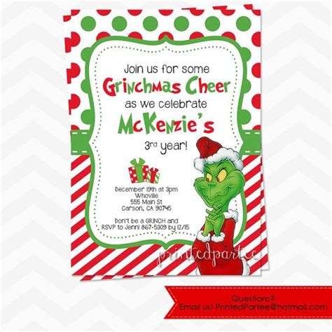 grinch christmas party invitation  shown  red  green