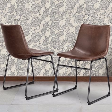 Giantex Set Of 2 Pu Leather Vintage Dining Chairs Side Chair With Metal