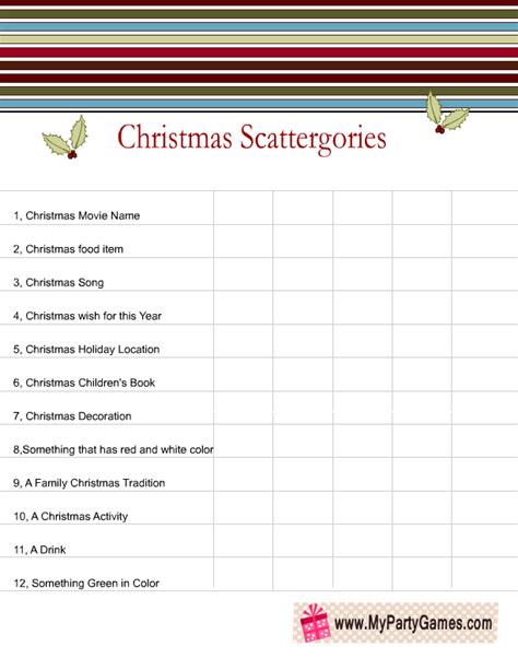 printable scattergories inspired christmas game