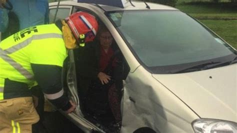 person trapped in crashed car in inglewood nz