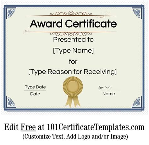 printable customizable certificate template  printable templates