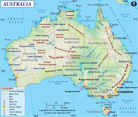 australia map showing  provinces   capitals airports