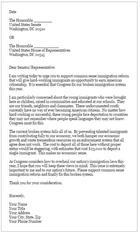 sample letter  senator  immigration  slideshare