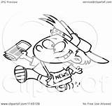 Newspaper Paperboy Holding Happy Toonaday Clipart Cartoon Outlined Coloring Vector sketch template
