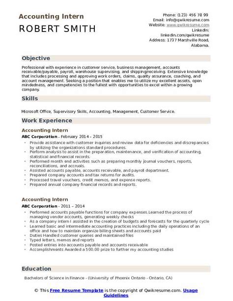 accounting intern resume samples qwikresume