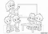 Classroom Coloring Teacher Children Cartoon Scene Hands Kids Pages Holding Drawing Vector Color Printable Getdrawings Friends sketch template