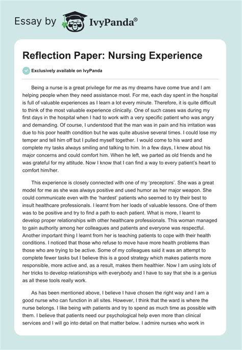 reflection paper nursing experience  words term paper