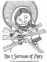 Catholic Coloring Pages Mary Crafts Kids Sorrows Prayers Roman Church Lady Family School sketch template